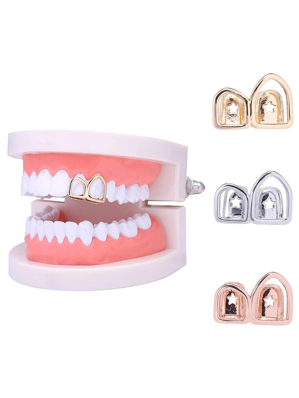 Rose Gold Open Face Single Grillz 14k Gold Plated Teeth Upper Top or Lower